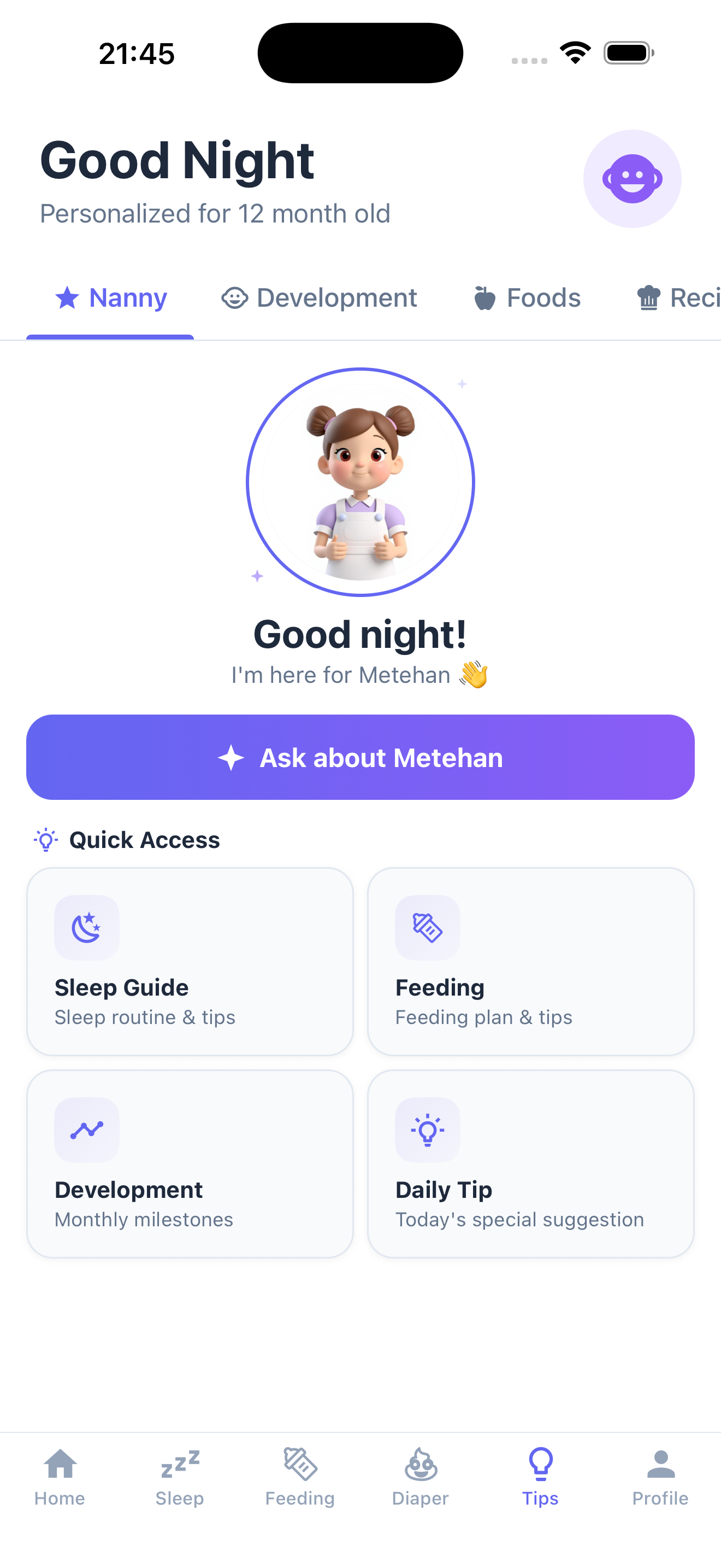 BabyRoutio AI Nanny ekranı